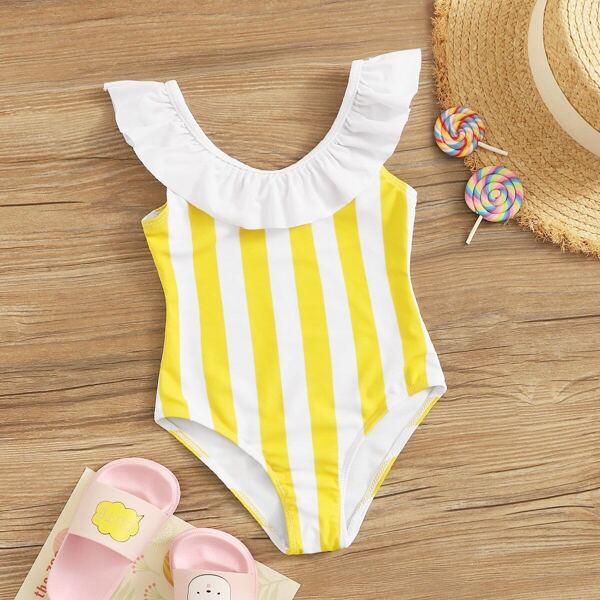 

Toddler Girls Striped Ruffle One Piece Swimwear