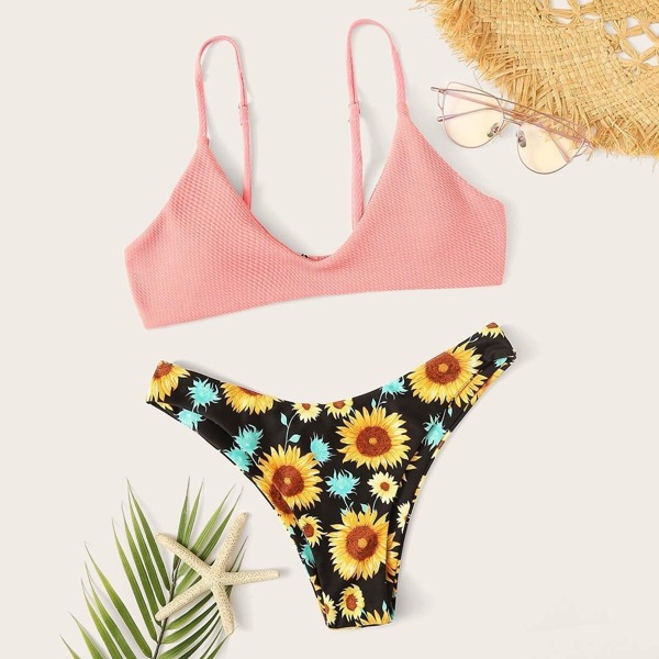 

Random Sunflower Print Mix & Match Bikini Set, Multicolor