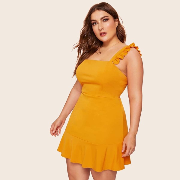 

Plus Zip Back Frill Ruffle Hem Dress
