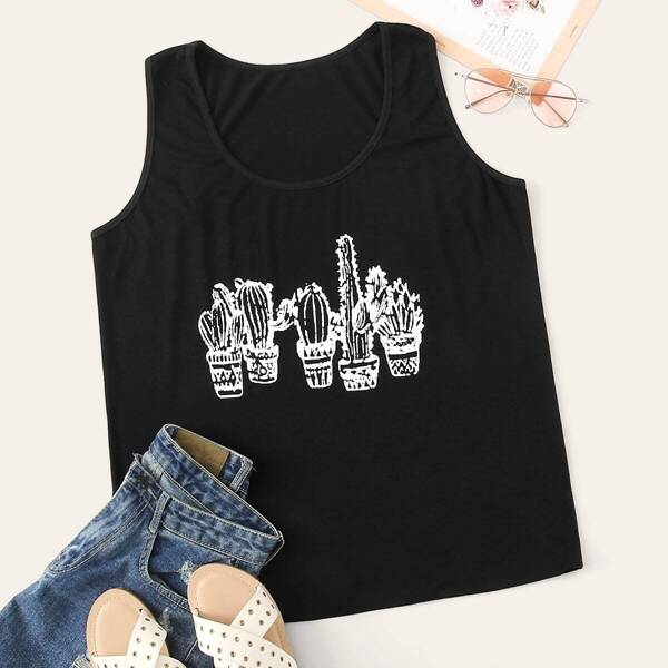 

Plus Cactus Print Tank Top