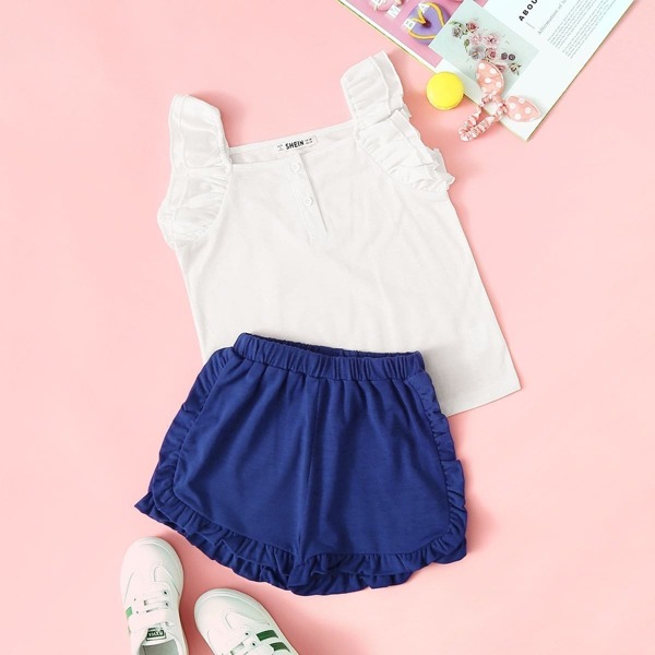 

Toddler Girls Half Placket Ruffle Top and Shorts Set, Multicolor