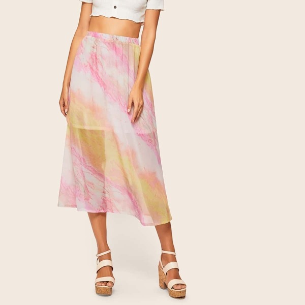 

Elastic Waist Tie Dye Skirt, Multicolor