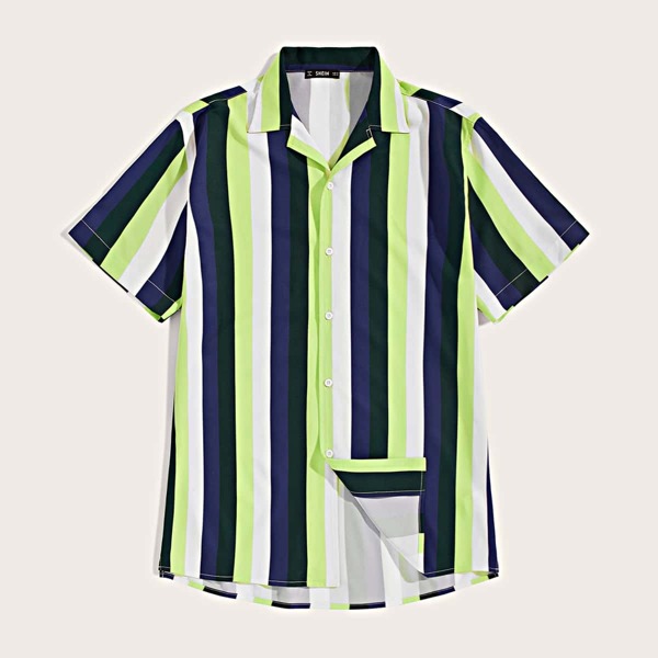 

Men Neon Striped Revere Collar Shirt