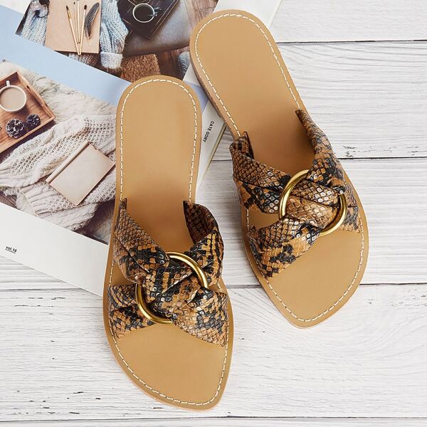 

Snakeskin Pattern Criss Cross Flat Slippers