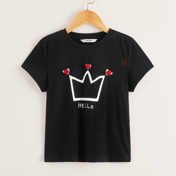 

Girls Letter Print Pompom Detail Tee