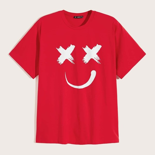 

Men Smile Facing Print T-shirt, Red