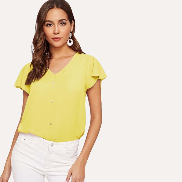 

Butterfly Sleeve Pearls Beaded Top