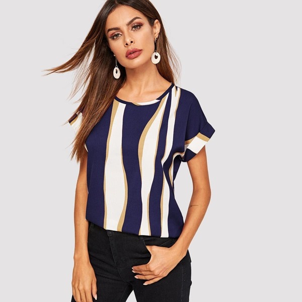 

Cuffed Sleeve Color Block Top