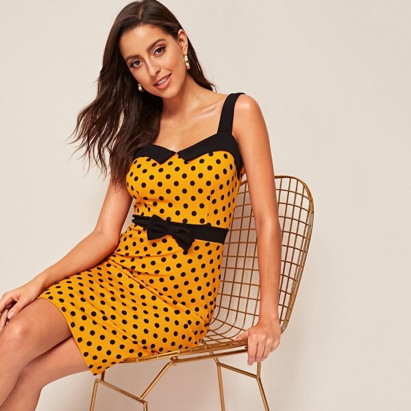

50s Polka Dot Wide Strap Bodycon Dress
