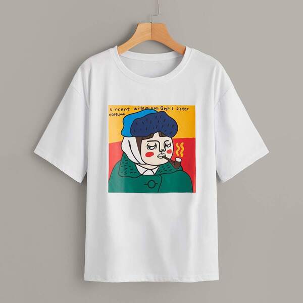 

Cartoon Print Drop Shoulder Tee