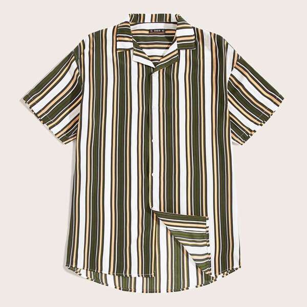

Men Revere Collar Striped Shirt, Multicolor