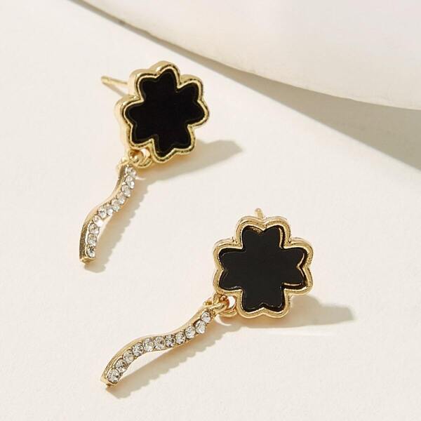 

Rhinestone Bar Decor Clover Stud Earrings 1pair, Multicolor