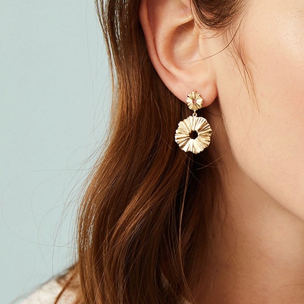 

Double Ribbed Disc Drop Earrings 1pair