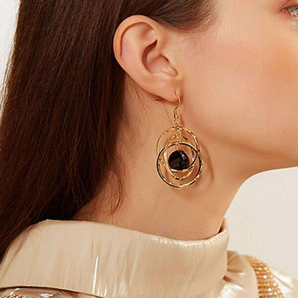 

Bead Charm Layered Ring Drop Earrings 1pair