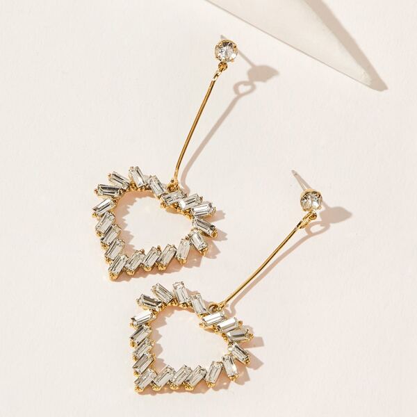 

Rhinestone Decor Open Heart Drop Earrings 1pair