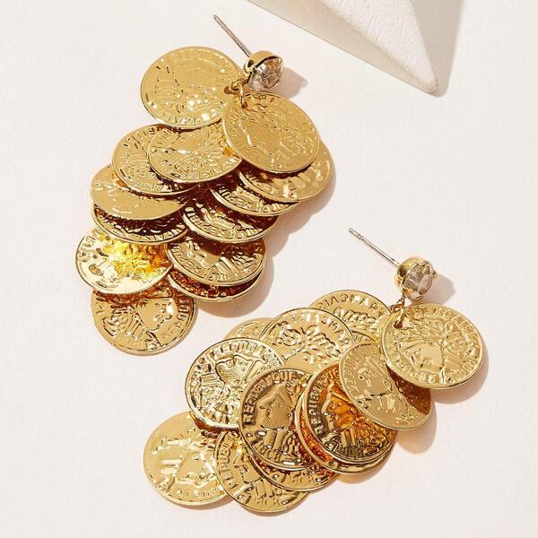 

Layered Coin Decor Drop Earrings 1pair