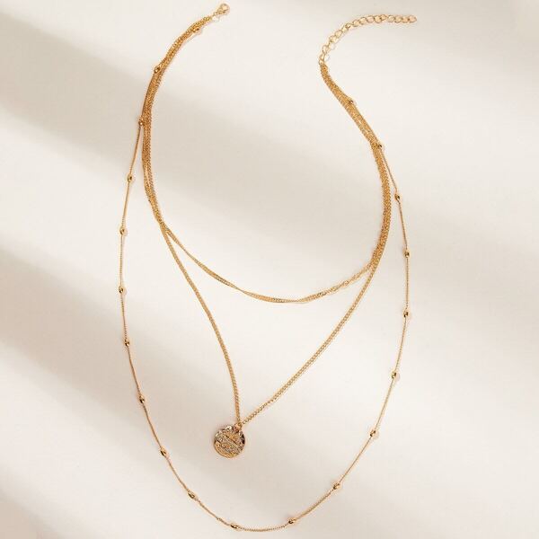 

Disc Pendant Layered Chain Necklace 1pc