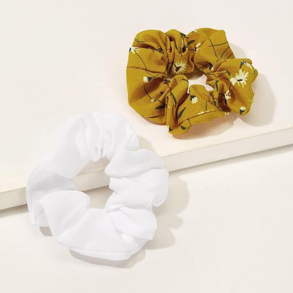 

Girls Floral & Plain Scrunchies 2pcs