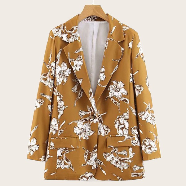 

Single Button Floral Print Blazer, Yellow
