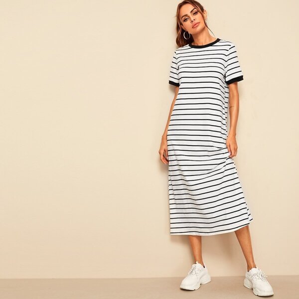 

Tunic Striped Ringer Dress, Black and white