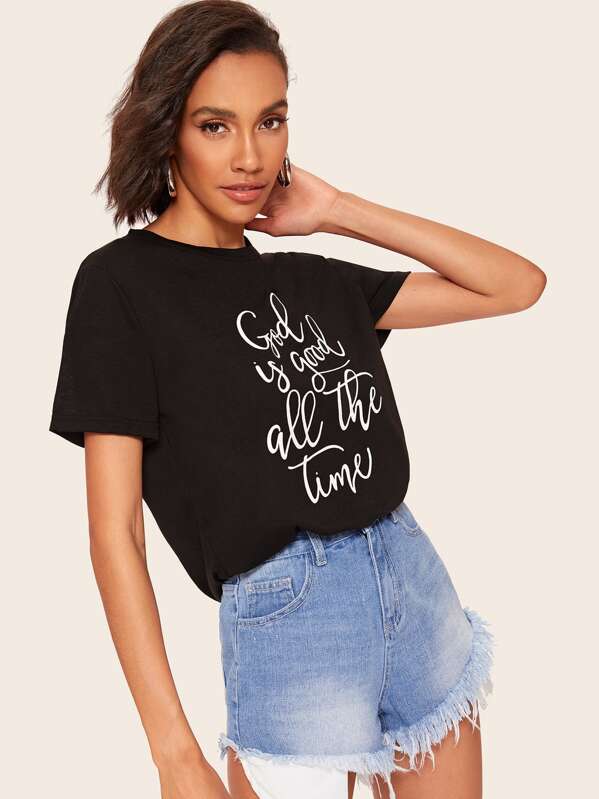 

Slogan Graphic Tee, Black, Liana