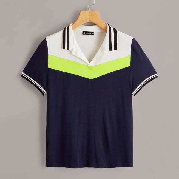 

Neon Color-block Striped Side Tee