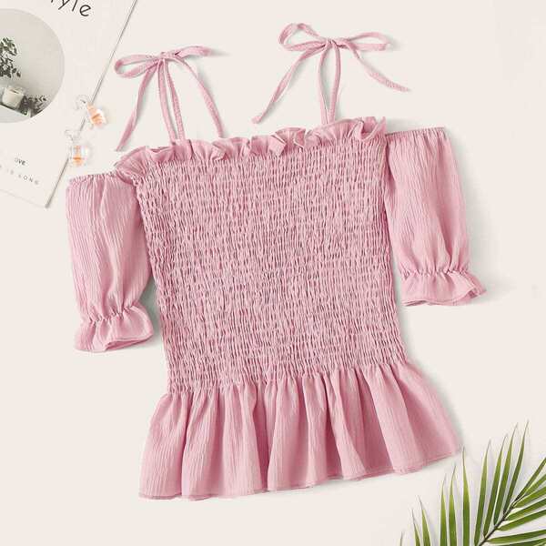 

Shirred Ruffle Hem Cami Blouse