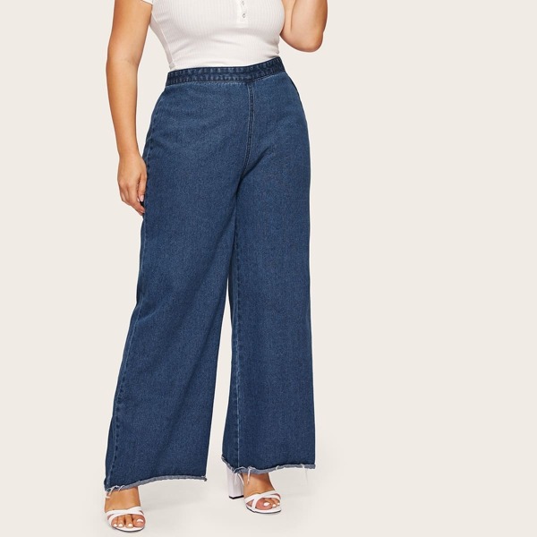 

Plus Raw Hem Wide Leg Jeans, Blue