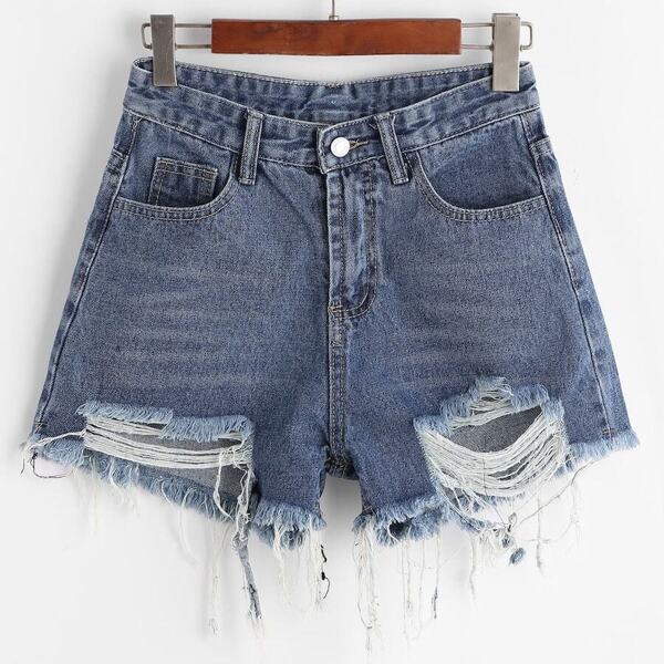 

Plus Raw Hem Ripped Denim Shorts, Blue