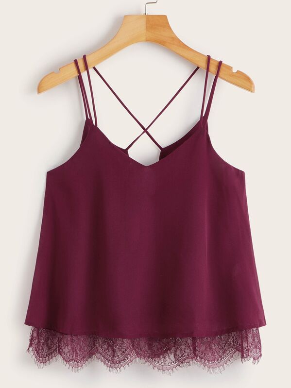 Plus Eyelash Lace Cami Top, Burgundy