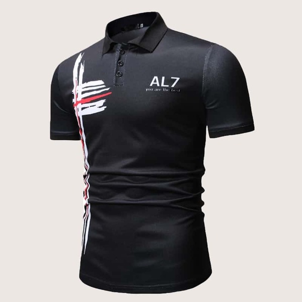 

Men Brush Print Polo Shirt