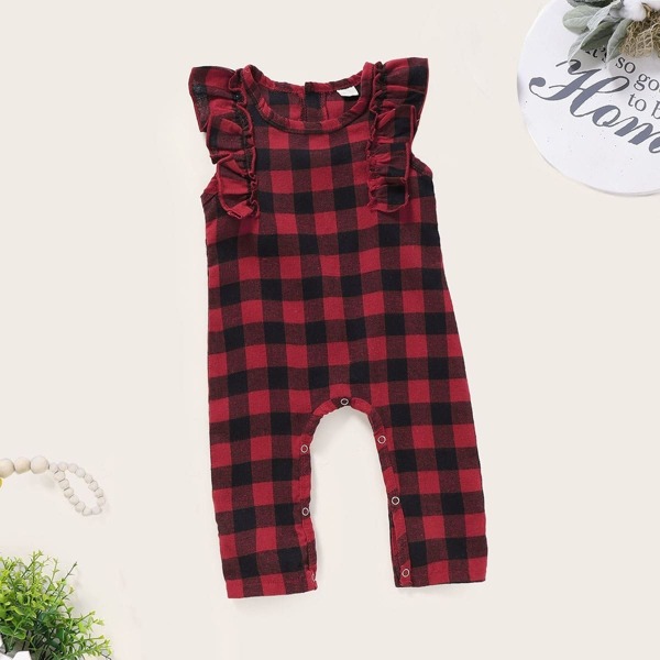 

Baby Ruffle Gingham Popper Jumpsuit, Red