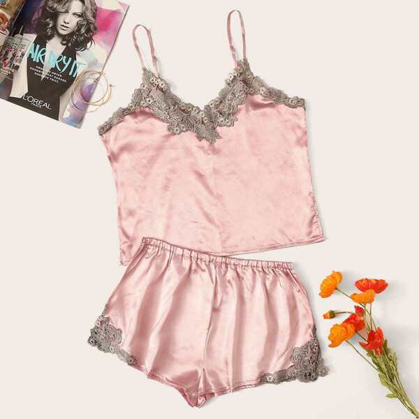 

Appliques Satin Cami Top With Shorts PJ Set