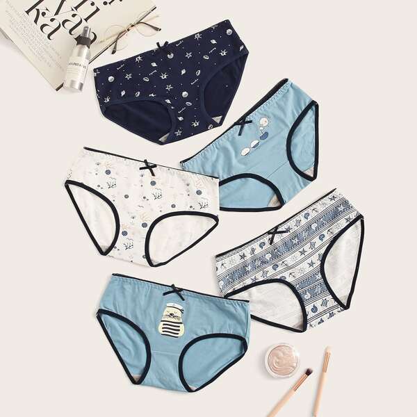 

Mixed Print Panty Set 5pack, Multicolor