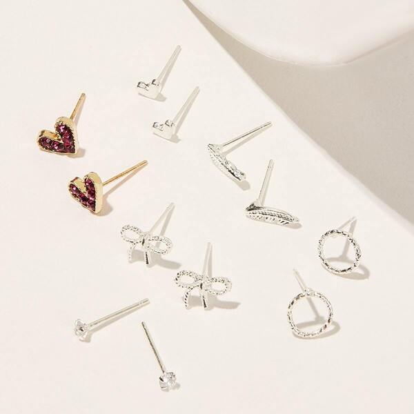 

Girls Bow & Leaf Shaped Stud Earrings 6pairs