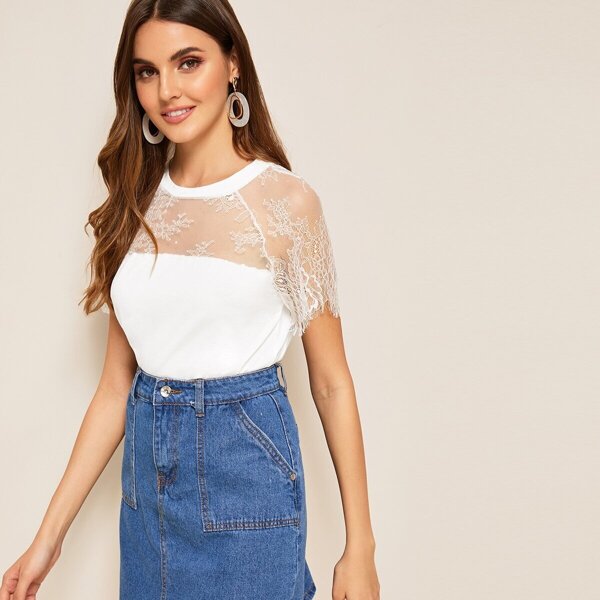 

Sheer Lace Insert Tee