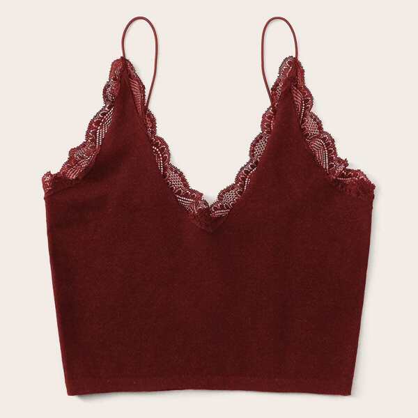 

Lace Trim Crop Cami Top, Burgundy