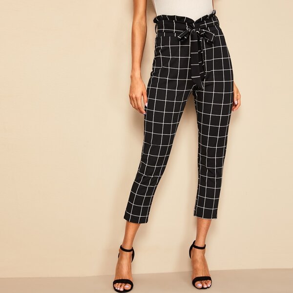 

Window Pane Check Belted Paperbag Pants