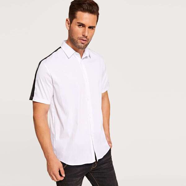 

Men Contrast Panel Shoulder Shirt
