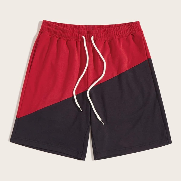 

Men Drawstring Waist Two Tone Shorts