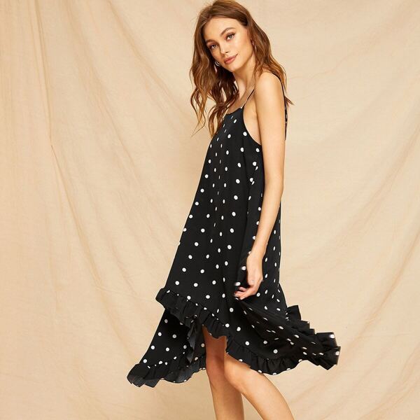 

Polka Dot Asymmetrical Hem Cami Dress