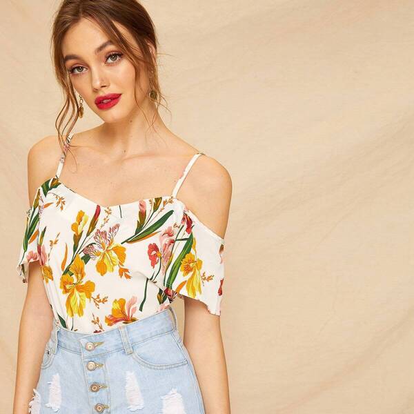 

Cold Shoulder Floral Print Blouse, Multicolor