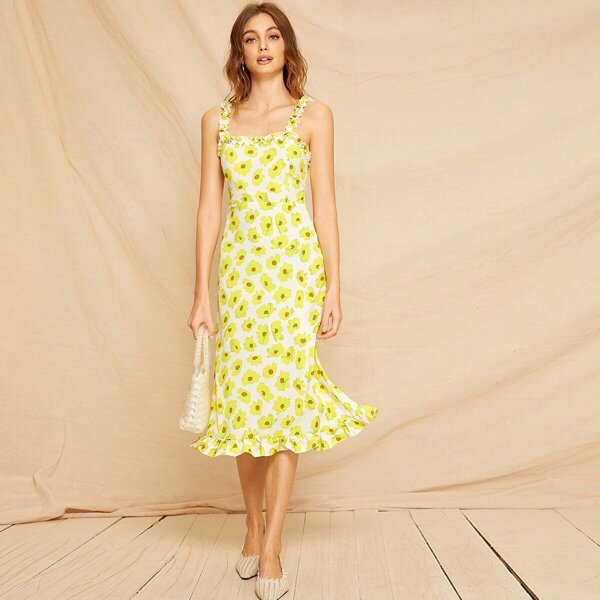 

Floral Print Frill Trim Cami Dress