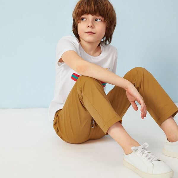 

Boys Drawstring Waist Straight Leg Pants, Brown