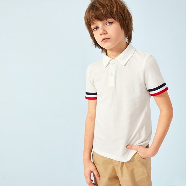 

Boys Striped Cuff Polo Shirt, White