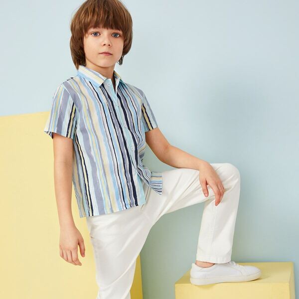 

Boys Button Up Striped Shirt, Multicolor