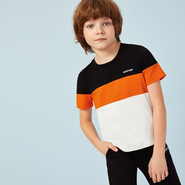

Boys Colorblock Letter Print Tee, Multicolor