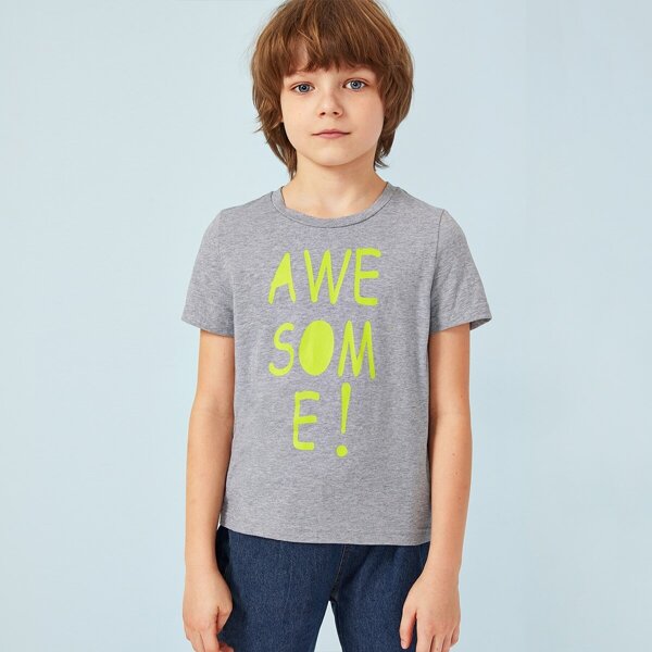 

Boys Letter Print Heather Grey Tee