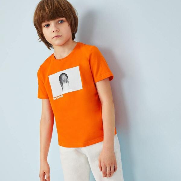 

Boys Neon Orange Figure and Letter Tee, Orange bright