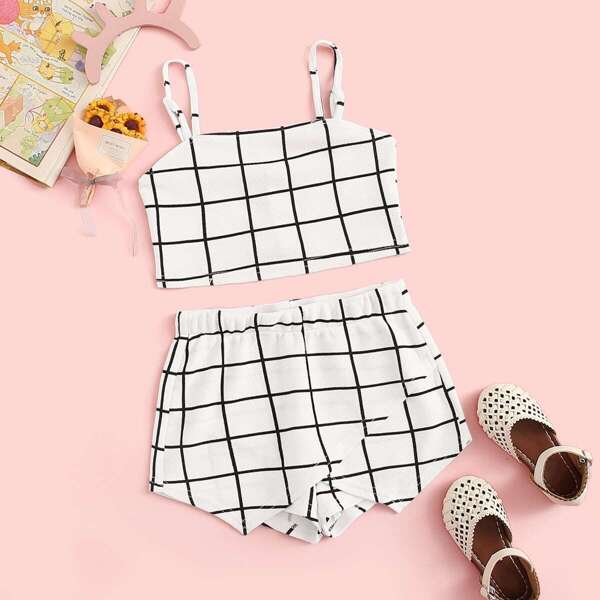 

Girls Grid Crop Cami & Wrap Shorts Set